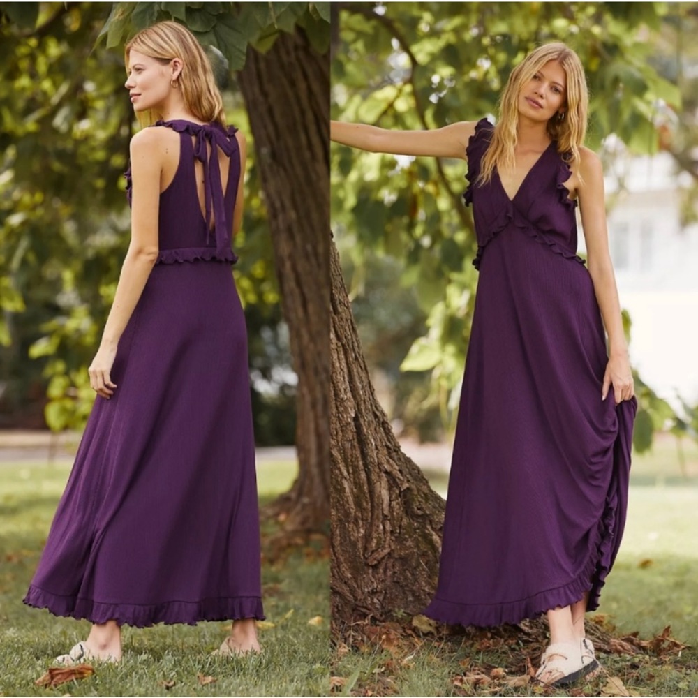 Ruffled Deep V-Neck Dress